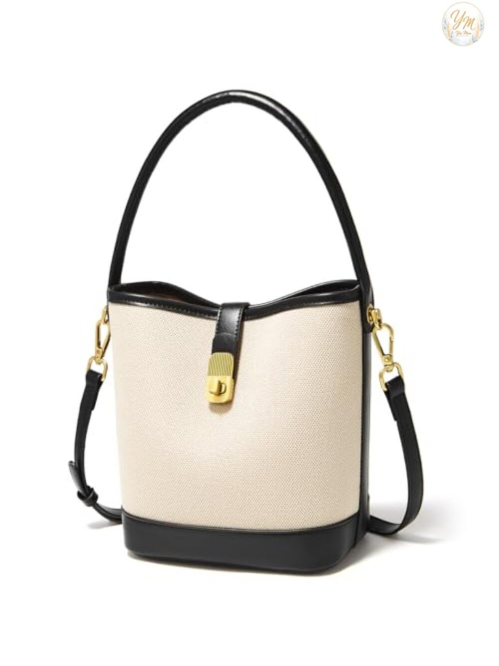 Coated Canvas Bucket Crossbody Bag with Adjustable Strap Faux Leather Trim